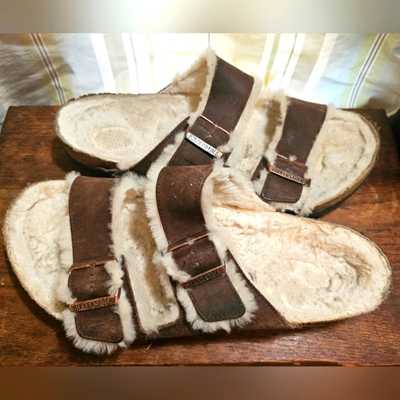 Birkenstock Mens Arizona Shearling Leather Sandals Size 12 - Picture 1 of 9